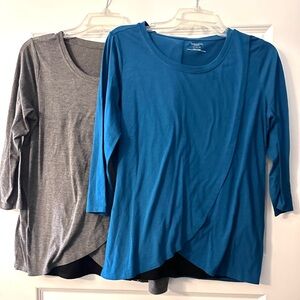 Motherhood Teal and Gray Overlap Hem 3/4 Sleeve Nursing Tops (set of 2)